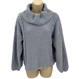 Harlow & Rose Womens Blue Slouchy Chunky Cowl Neck Crop Sweater Size M